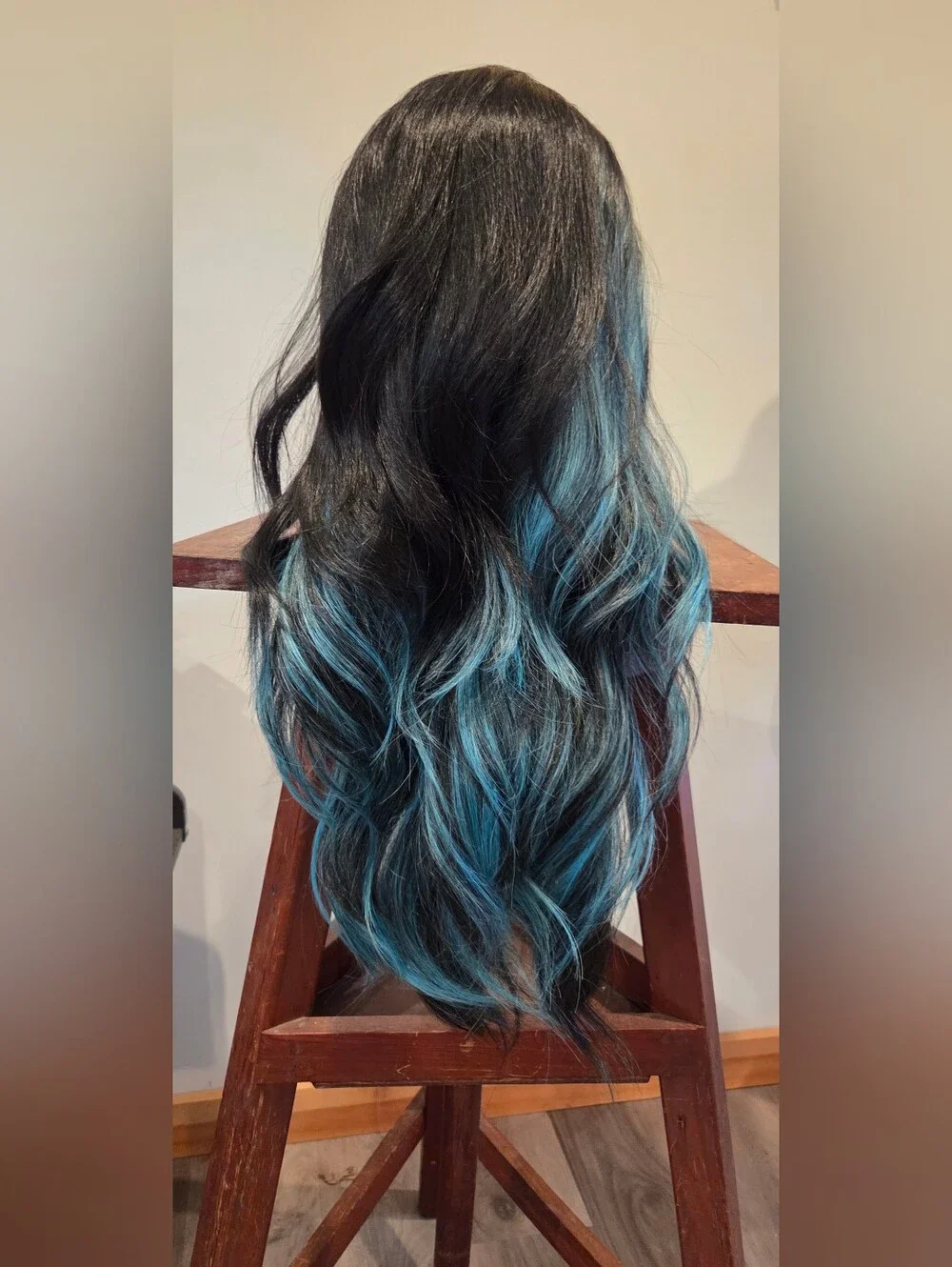 Blue-Black Long Wavy Women's Synthetic Wig
